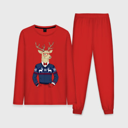 Мужская пижама с лонгсливом хлопок Hipster Deer | Новогодний Олень Хипстер 2022