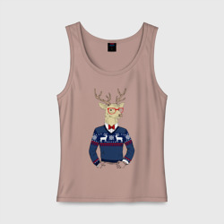 Женская майка хлопок Hipster Deer Новогодний Олень Хипстер 2022