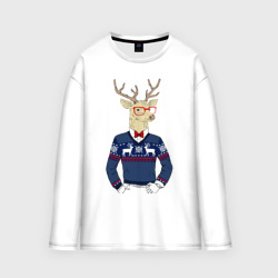 Женский лонгслив oversize хлопок Hipster Deer Новогодний Олень Хипстер 2022