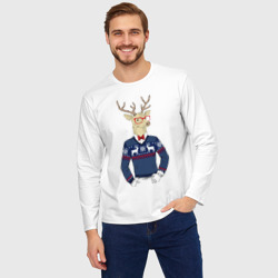 Мужской лонгслив oversize хлопок Hipster Deer Новогодний Олень Хипстер 2022 - фото 2