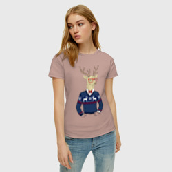 Женская футболка хлопок Hipster Deer Новогодний Олень Хипстер 2022 - фото 2