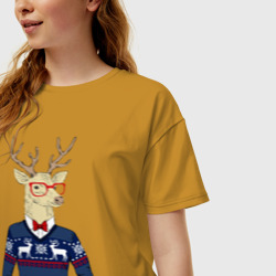 Женская футболка хлопок Oversize Hipster Deer Новогодний Олень Хипстер 2022 - фото 2