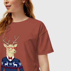 Женская футболка хлопок Oversize Hipster Deer Новогодний Олень Хипстер 2022 - фото 2