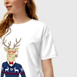 Женская футболка хлопок Oversize Hipster Deer | Новогодний Олень Хипстер 2022 - фото 2