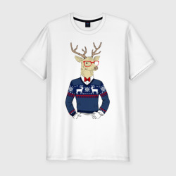 Мужская футболка хлопок Slim Hipster Deer Новогодний Олень Хипстер 2022