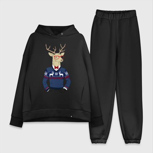 Женский костюм хлопок Oversize Hipster Deer Новогодний Олень Хипстер 2022, цвет черный