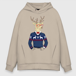 Мужское худи Oversize хлопок Hipster Deer Новогодний Олень Хипстер 2022