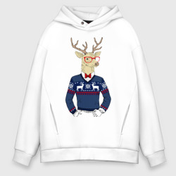 Мужское худи Oversize хлопок Hipster Deer Новогодний Олень Хипстер 2022