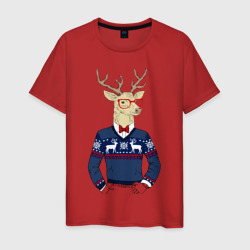 Hipster Deer Новогодний Олень Хипстер 2022 – Футболка из хлопка с принтом купить со скидкой в -20%