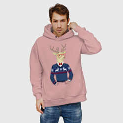 Мужское худи Oversize хлопок Hipster Deer Новогодний Олень Хипстер 2022 - фото 2