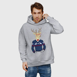 Мужское худи Oversize хлопок Hipster Deer Новогодний Олень Хипстер 2022 - фото 2