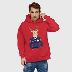 Мужское худи Oversize хлопок Hipster Deer Новогодний Олень Хипстер 2022 - фото 2