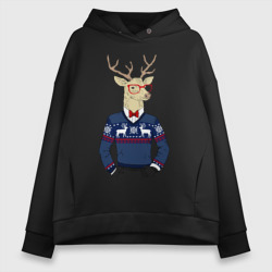 Женское худи Oversize хлопок Hipster Deer Новогодний Олень Хипстер 2022