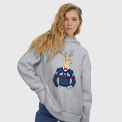 Женское худи Oversize хлопок Hipster Deer Новогодний Олень Хипстер 2022 - фото 2