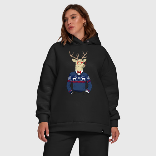 Женский костюм хлопок Oversize Hipster Deer Новогодний Олень Хипстер 2022, цвет черный - фото 5