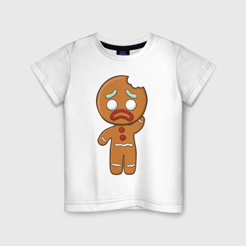 Детская футболка из хлопка с принтом Рождественский Пряник, вид спереди №1