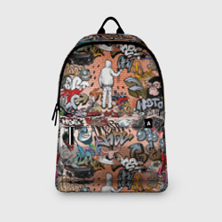 Рюкзак с принтом Граффити для любого человека, вид спереди №3. Цвет основы: белый