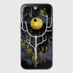 Чехол для iPhone 16 Pro Max силиконовый с защитой камеры Графит и золото: дерево жизни