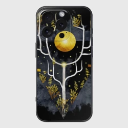 Чехол для iPhone 16 Pro силиконовый с защитой камеры Графит и золото: дерево жизни