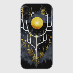 Чехол для iPhone 16 силиконовый с защитой камеры Графит и золото: дерево жизни