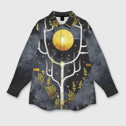 Женская рубашка oversize 3D Графит и золото: дерево жизни