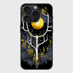 Чехол силиконовый для Apple iPhone 15 Pro матовый Графит и золото: дерево жизни