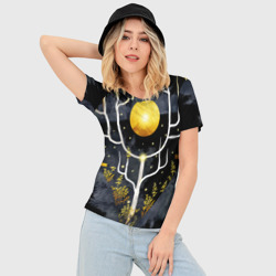 Женская футболка 3D Slim графит и золото: дерево жизни - фото 2