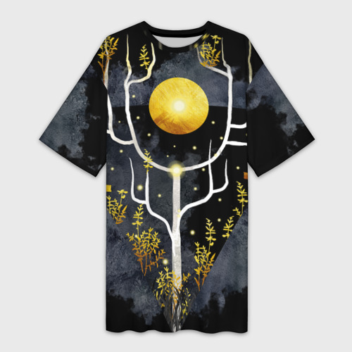 Платье-футболка с принтом Графит и золото: дерево жизни, вид спереди №1