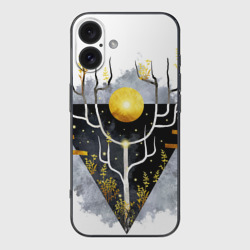 Чехол для iPhone 16 силиконовый с защитой камеры Графит и золото: дерево жизни