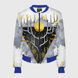 Женский бомбер 3D Графит и золото: дерево жизни