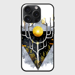 Чехол силиконовый для Apple iPhone 15 Pro матовый Графит и золото: дерево жизни