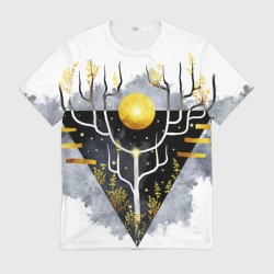 Мужская футболка 3D Графит и золото: дерево жизни