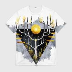 Мужская футболка 3D Графит и золото: дерево жизни