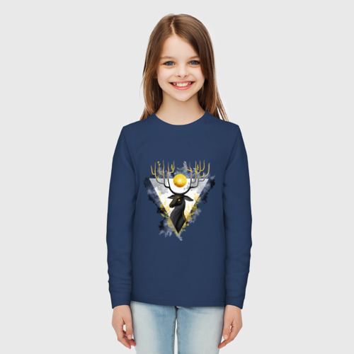 Детский лонгслив хлопок с принтом Чудо олень с золотым шаром, вид сбоку #3