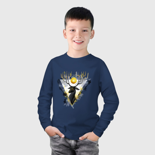 Детский лонгслив хлопок с принтом Чудо олень с золотым шаром, фото на моделе #1