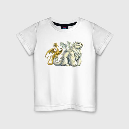 Детская футболка из хлопка с принтом Два дракона, вид спереди №1
