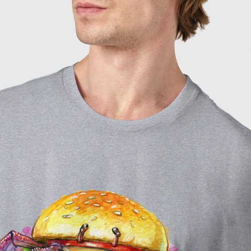 Мужская футболка хлопок Краб-бургер, цвет меланж - фото 6