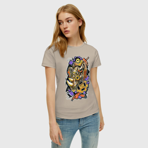 Женская футболка хлопок Носорог механический, цвет миндальный - фото 3