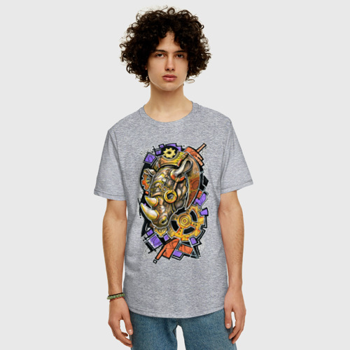 Мужская футболка хлопок Oversize Носорог механический, цвет меланж - фото 3