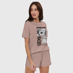 Женская пижама с шортиками хлопок Ahegao mew black - фото 2