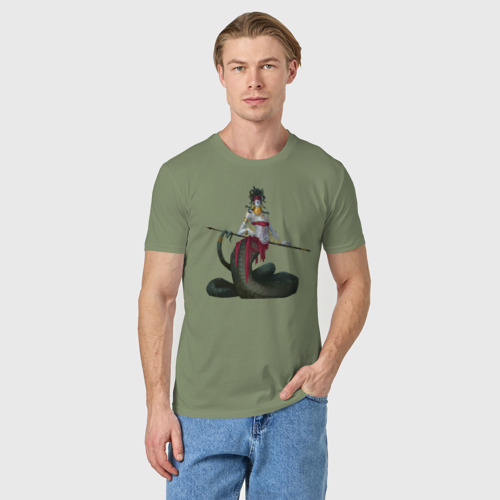 Мужская футболка хлопок Змея Горгона с повязкой и копьём, цвет авокадо - фото 3