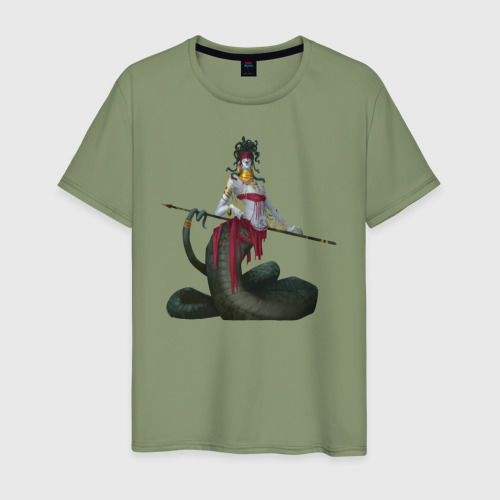 Мужская футболка хлопок Змея Горгона с повязкой и копьём, цвет авокадо