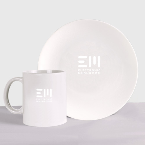 Набор: тарелка + кружка Электронный Гриб Белый