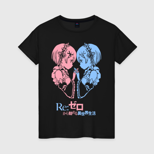 Женская футболка хлопок Re:Zero, Рам и Рем, цвет черный