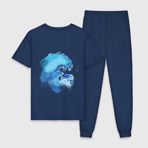 Мужская пижама хлопок Акварельный кит, цвет темно-синий - фото 2