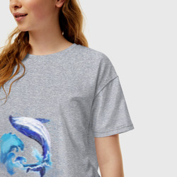 Женская футболка хлопок Oversize Акварельный кит - фото 2