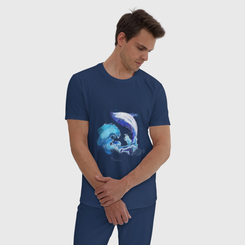 Мужская пижама хлопок Акварельный кит, цвет темно-синий - фото 3