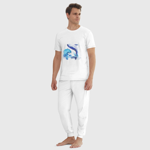 Мужская пижама хлопок Акварельный кит, цвет белый - фото 5