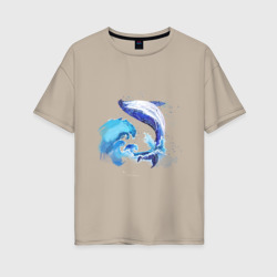 Женская футболка хлопок Oversize Акварельный кит