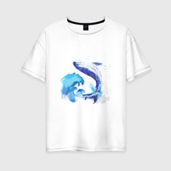 Акварельный кит – Женская футболка хлопок Oversize с принтом купить со скидкой в -16%